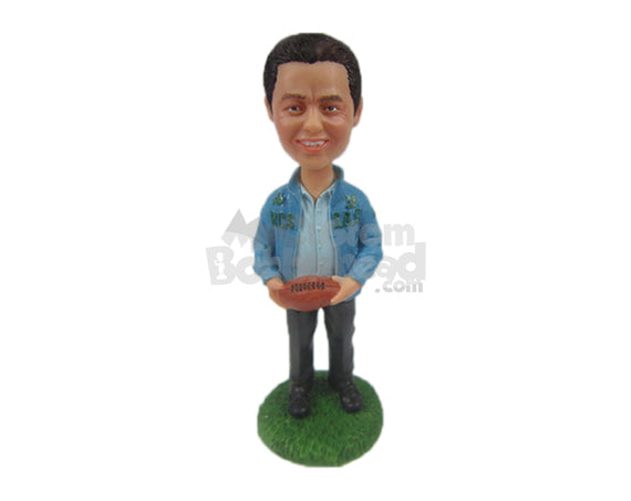 Custom Bobblehead Football Fan Dude Wearing Jacket Has A Ball In Hand - Sports & Hobbies Football Personalized Bobblehead & Cake Topper Custom Bobblehead Football Fan Dude Wearing Jacket Has A Ball In Hand - Sports & Hobbies Football Personalized Bobblehead & Cake Topper